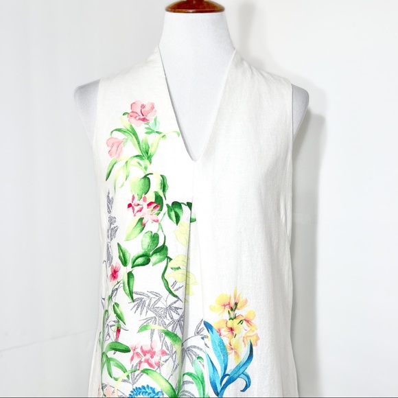 SOLD-Tommy Bahama Linen Blend White Floral Print Sleeveless Tunic Dress - Picture 7 of 11